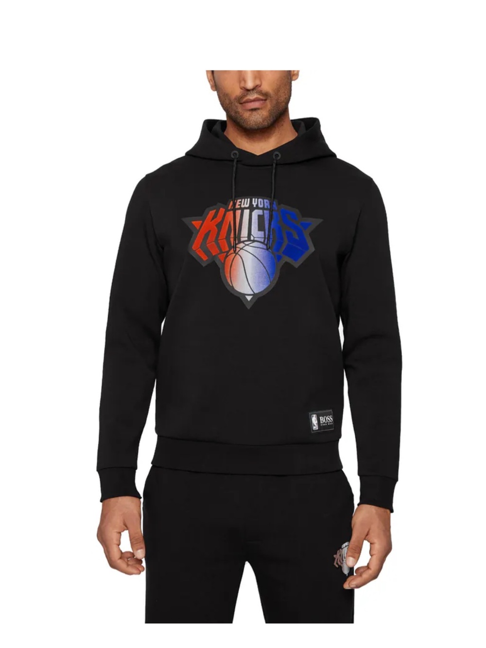 NBA Colab With Hugo Boss Black Hoodie with Orange and Blue Knicks Logo